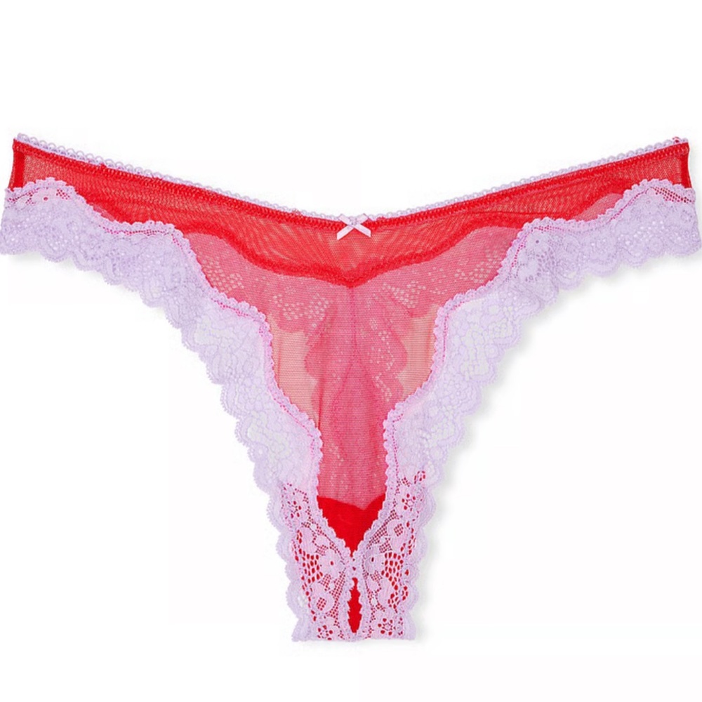 🔥Tease Victoria’s Secret sexy Lace Trimmed Red and Purple Women's Thong